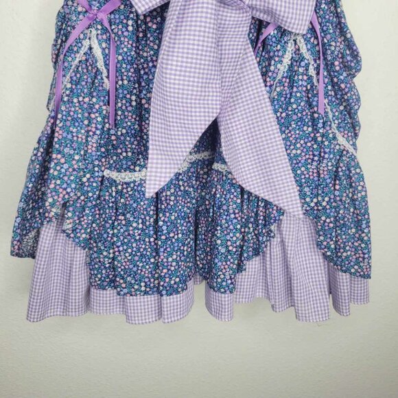Handmade Vintage Style Prairie Dress Purple Blue Floral Baby Girls 2T #3337 - Picture 5 of 5